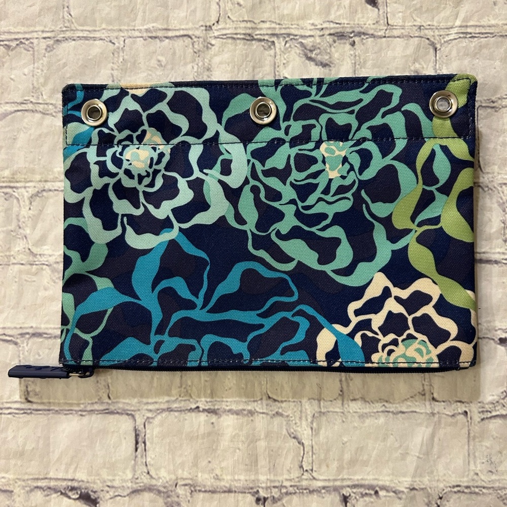 VERA BRADLEY KATALINA BLUES PENCIL POUCH CASE 3 RINGS HOLES 10”x7”